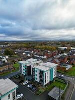 Manchester City During Autumn Season and Cloudy Day over England Great Britain. High Angle Drone's Camera Footage was Captured on October 29th, 2024 photo