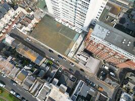High Angle View of Most Beautiful and Attractive British Tourist Attraction of Brighton seaside resort and Beach City of East Sussex, England GB. Footage Captured with Drone's Camera on May 9th, 2024 photo