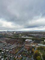 Manchester City During Autumn Season and Cloudy Day over England Great Britain. High Angle Drone's Camera Footage was Captured on October 29th, 2024 photo