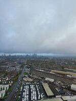 Manchester City During Autumn Season and Cloudy Day over England Great Britain. High Angle Drone's Camera Footage was Captured on October 29th, 2024 photo