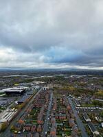 Manchester City During Autumn Season and Cloudy Day over England Great Britain. High Angle Drone's Camera Footage was Captured on October 29th, 2024 photo