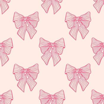 Seamless pattern with various bows in pink tones. Coquette core. Flat background design. Repeating print for fabric, wrapping paper, textile vector