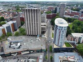 An Aerial View of Buildings at Central Bristol City of Southwest of England, United Kingdom. May 27th, 2024. The High Angle Footage Was Captured with Drone's Camera from High Altitude. photo