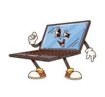 Groovy computer notebook laptop cartoon character vector