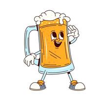 Groovy beer tankard character with bubbly foam vector