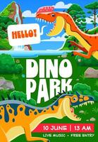 Dino park banner with cartoon dinosaur characters vector