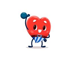 Cartoon heart character doing exercise with weight vector