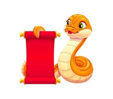 Cartoon Chinese lunar year snake holding scroll vector