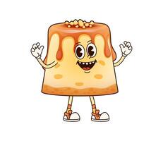 Groovy bakery dessert, cartoon cake character vector