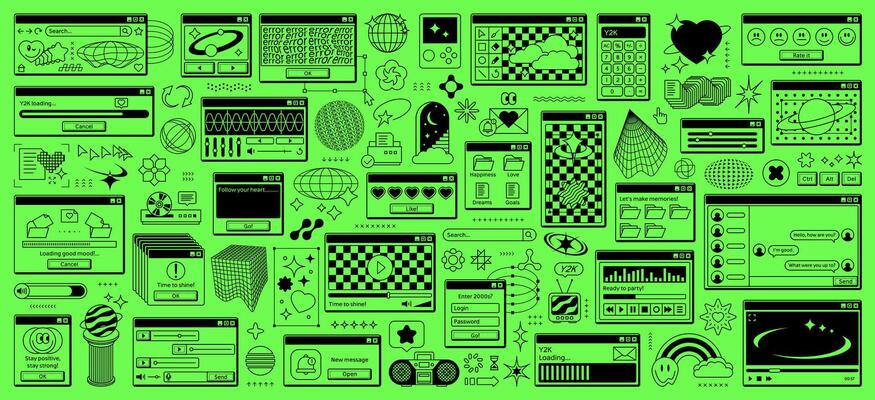 Rave y2k computer window page interface, retro UI