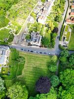 High Angle View of Historical Bath City of England United Kingdom During Partially Cloudy Day of May 27th, 2024, Aerial Footage Was Captured with Drone's Camera During Bright Sunny Day photo