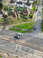 Aerial View of Bedford City of Bedfordshire, England UK During Windy and Cloudy Day. April 5th, 2024. High Angle Footage Was Captured with Drone's Camera. photo