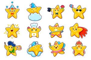 Cute kawaii star and little twinkle characters vector