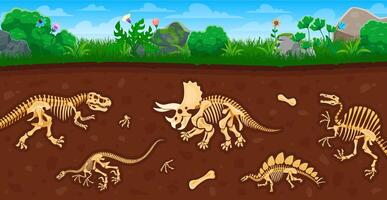 Archeology and paleontology dino fossil in soil vector