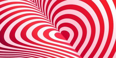 Heart tunnel background with hypnotic stripes vector