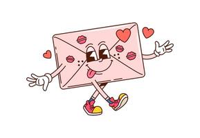 Cartoon retro groovy valentine envelope character vector