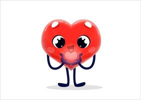 Cartoon cheerful heart character with love in hand vector