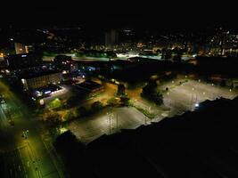 Aerial View of Illuminated Southampton Docks and Port City Centre During Dark Night. England United Kingdom. High Angle Drone's Camera Footage Captured from High Altitude on May 16th, 2024 photo
