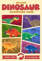 Dino park retro poster with prehistoric dinosaurs vector