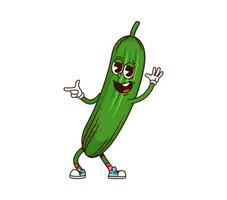 Groovy cucumber vegetable shows finger gun gesture vector