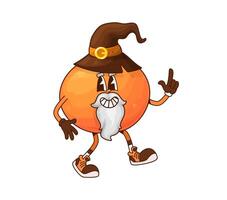 Groovy grapefruit fruit halloween wizard character vector