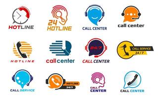 Call center icons, customer support service signs vector