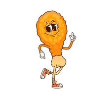 Groovy fast food chicken leg, drumstick character vector