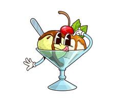 Ice cream and sundae in glass groovy character vector