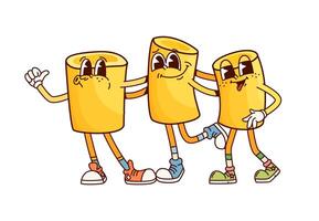 Italian pasta groovy happy characters embrace vector