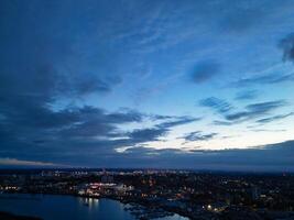 Aerial View of Illuminated Southampton Docks and Port City Centre During Dark Night. England United Kingdom. High Angle Drone's Camera Footage Captured from High Altitude on May 16th, 2024 photo