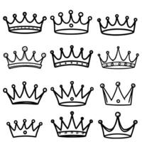 Exquisite Collection of Crown Illustrations Showcasing Twelve Unique Designs Ranging from Simple to Intricate, Perfect for Royal Themed Projects, Decorative Art, and Illustrative vector