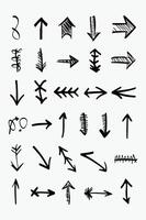 A set of black and white arrows drawn by hand vector
