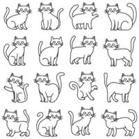 Playful Cartoon Cat Illustrations Featuring a Variety of Cute and Quirky Poses in a Charming Black-and-White Line Art Style - Perfect for Art Projects, Design Inspiration, or Educational Use vector