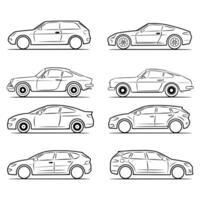 Diverse Collection of Car Line Drawings Showcasing Various Models and Designs - A Visual Exploration of Sedans, Sports Cars, and SUVs in Detailed and Artistic Line Art for Automotive Enthusiasts vector