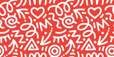 white line doodle pattern on red background. Collection of creative abstract art backgrounds for children or festive celebration designs. Simple childish doodle wallpaper print texture bundle. vector
