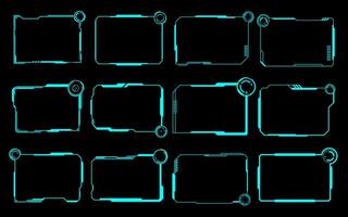 Technology futuristic set hi tech frame element. HUD focus sci-fi square shape design. vector