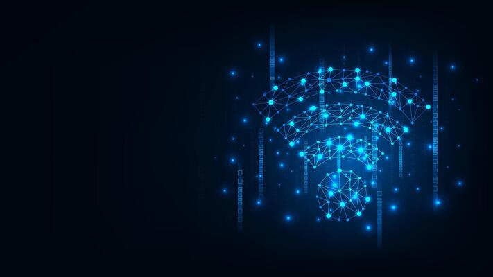 Wireless networking digital Hi-tech blue light technology wifi concept. Abstract design for banner background.