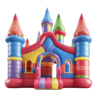 A large inflatable castle with colorful towers png