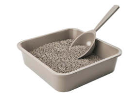 A scoop of cat litter in a square container png