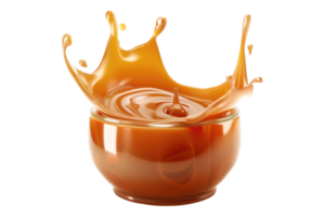 Caramel sauce in a glass with a splash png