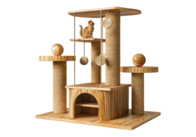 A wooden cat tree with a cat on top png