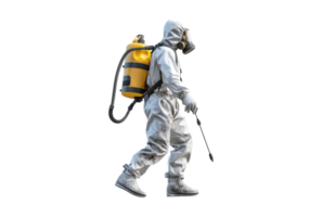 A man in a white suit with a backpack and a sprayer png