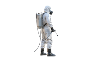 A man in a white protective suit with a sprayer png