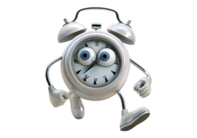 A cartoon alarm clock running with its eyes open png