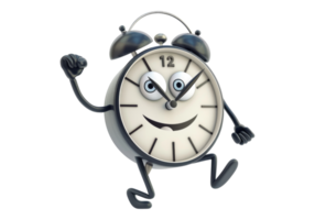A cartoon alarm clock with arms and legs running png
