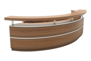 A curved reception desk with a wooden top png