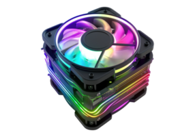 A computer case with a rainbow colored fan png