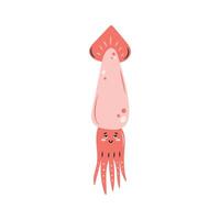 Cute squid on a white background. Character in children's style. Isolated illustration. vector