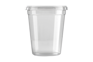 A clear plastic cup with a lid on a black background png