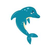 Cute Dolphin on White Background. Character in children's style. Isolated illustration. vector